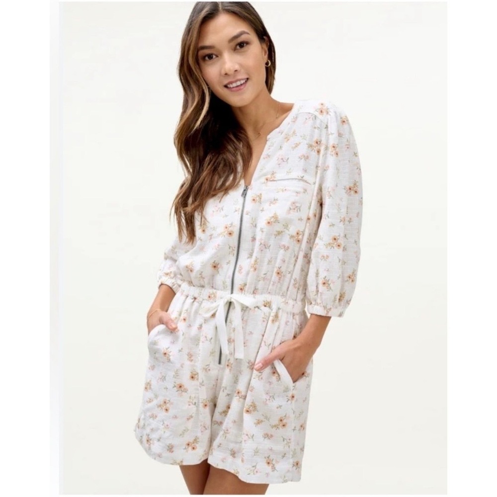 Mary Lawless Lee x Splendid Floral Linen Zip Romper NWT Size L